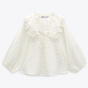 Zara embroided Peter Pan Blouse in Size-XL, Color-White. Very good Condition.